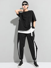 False Two Contrast Colors Irregular Splicing T-Shirts