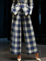 Contrast Color Elasticity Plaid Pockets Loose Wide Leg Trousers Pants