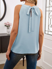 Solid Color Split-Joint Loose Sleeveless Round-neck Vest Top
