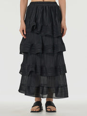 Elasticity Layered Pleated Ruffled Solid Color Loose Skirts Bottoms