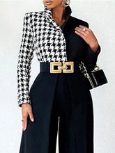 Houndstooth Split-Joint Long Sleeves Loose Lapel Blouses