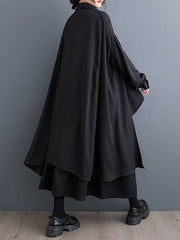 Asymmetric Buttoned Solid Color Split-Joint High-Low Long Sleeves Lapel Blouses&Shirts Tops