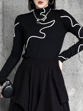 Printed Long Sleeves Skinny Mock Neck T-Shirts Tops