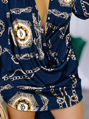 Figure Printed Long Sleeves Loose Lapel Shirt Dress Mini Dresses