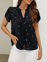 Pleated Polka-Dot Loose Short Sleeves V-Neck Blouses&Shirts Tops