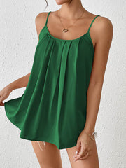 Pleated Solid Color Loose Sleeveless Spaghetti-Neck Vest Top