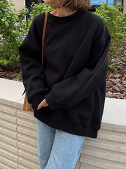 Solid Color Long Sleeves Loose Round-Neck Sweatshirt Tops