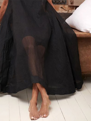 Pockets See-Through Solid Color A-Line Loose Round-Neck Midi Dresses Cover-Up