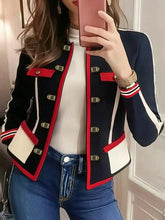 Buttoned Contrast Color Pockets Long Sleeves Mock Neck Outerwear Jackets