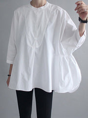 Simple Loose Round-Neck White Black Blouse