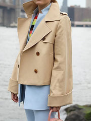 Loose Buttoned Pockets Solid Color Notched Collar Trench Coats