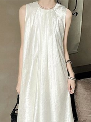 Solid Color Loose Sleeveless Round-neck Midi Dresses
