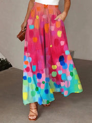 High Waisted Wide Leg Color-Block Printed Casual Pants Bottoms