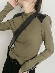 Split-Joint Zipper Long Sleeves Skinny High Neck T-Shirts