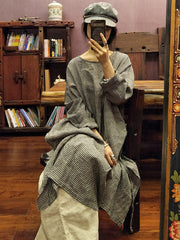 Loose Vintage Washable Plaid Split-Side Dress