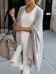 Solid Color Batwing Sleeves Loose Collarless Cardigan Tops