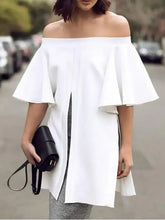 Elasticity Solid Color Split-front Split-side Flared Sleeves Half Sleeves Off-the-shoulder Blouses&shirts Tops