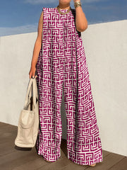 Urban Sleeveless Loose Printed Wide Leg Jumpsuits