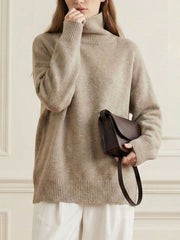 Casual Loose Long Sleeves Solid Color High-Neck Sweater Tops