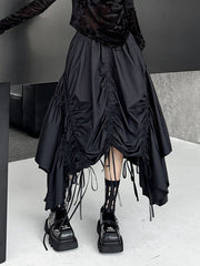 Asymmetric Drawstring Pleated Solid Color A-Line Elasticated Waist Skirts Bottoms