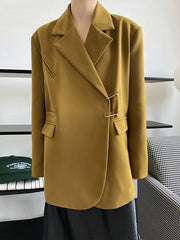 Urban Long Sleeves Loose Solid Color Pin Lapel Collar Suit Outerwear