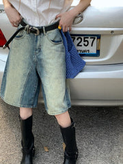 Gradient Split-Joint High Waisted Loose Shorts Half Pants Denim Shorts