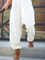 Solid Color Loose Sleeveless V-Neck Jumpsuits