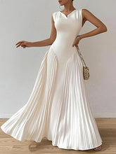 Pleated Solid Color A-Line Loose V-Neck Maxi Dresses