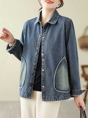 Buttoned Pockets Split-Joint Long Sleeves Loose Lapel Outerwear