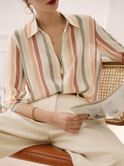 Multi-Colored Striped Long Sleeves Lapel Shirts Tops