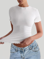 Solid Color Short Sleeves Skinny Round-Neck T-Shirts Tops