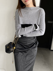 Contrast Color Long Sleeves Loose Round-Neck Two Pieces Set Cover-Ups Tops