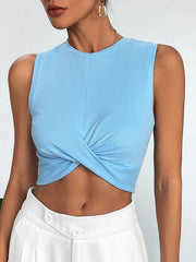 Knot Solid Color Skinny Sleeveless Round-Neck Vest Top