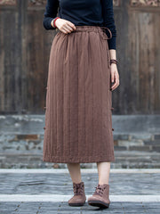 Elasticity Quilted Split-Joint Split-Side Tied Waist Velvet A-Line Skirts Bottoms
