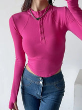 Solid Color Split-Joint Long Sleeves Skinny Round-Neck T-Shirts