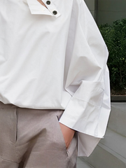 Buttoned Solid Color Long Sleeves Loose Stand Collar Blouses&Shirts Tops