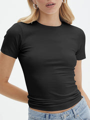 Solid Color Split-Joint Short Sleeves Skinny Round-Neck T-Shirts Tops