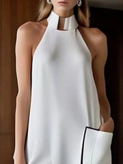 Pockets Solid Color Split-Joint High-Low Sleeveless High Neck Midi Dresses