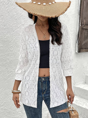 Solid Color Split-Joint Wood Ear Lace Loose Three-Quarter Sleeves Collarless Outerwear