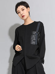 Loose Long Sleeves Split-Front Round-Neck T-Shirts Tops