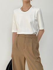 Solid Color Split-Joint Half Sleeves Round-neck T-Shirts Tops