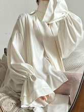 Double Layered Elasticity Solid Color Tied Flared Sleeves Long Sleeves V-Neck Blouses&Shirts Tops