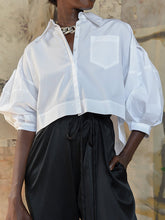 Loose Puff Sleeves Solid Color Split-Joint Lapel Blouses