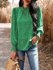 Elasticity Flower Print Ruffled Long Sleeves Loose Mock Neck Blouses&Shirts Tops