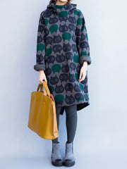 Animal Printed Quilted Split-back Velvet A-line High-low Hooded Sweatershirt Midi Dresses