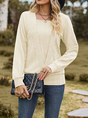 Colorful Solid Color Long Sleeves Loose Square-neck T-Shirts Tops