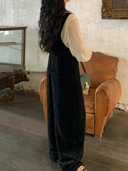 Pockets Solid Color Loose Sleeveless Collarless Overalls