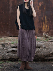 Fringed Pleated Solid Color Split-Joint Loose Sleeveless V-Neck Vest Top