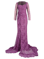 Mesh See-Through Split-side Long Sleeves Mermaid Square-neck Maxi Dresses Evening Dresses