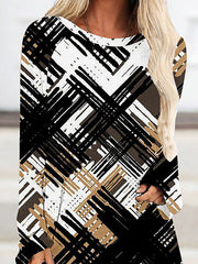 Printed High-Low Long Sleeves Round-Neck T-Shirts Tops